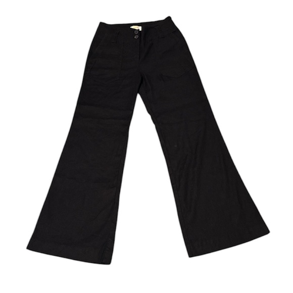 MAEVE Anthropologie Wide Leg High Waist Black Linen Blend Pants Women’s Sz 2P - Picture 1 of 11
